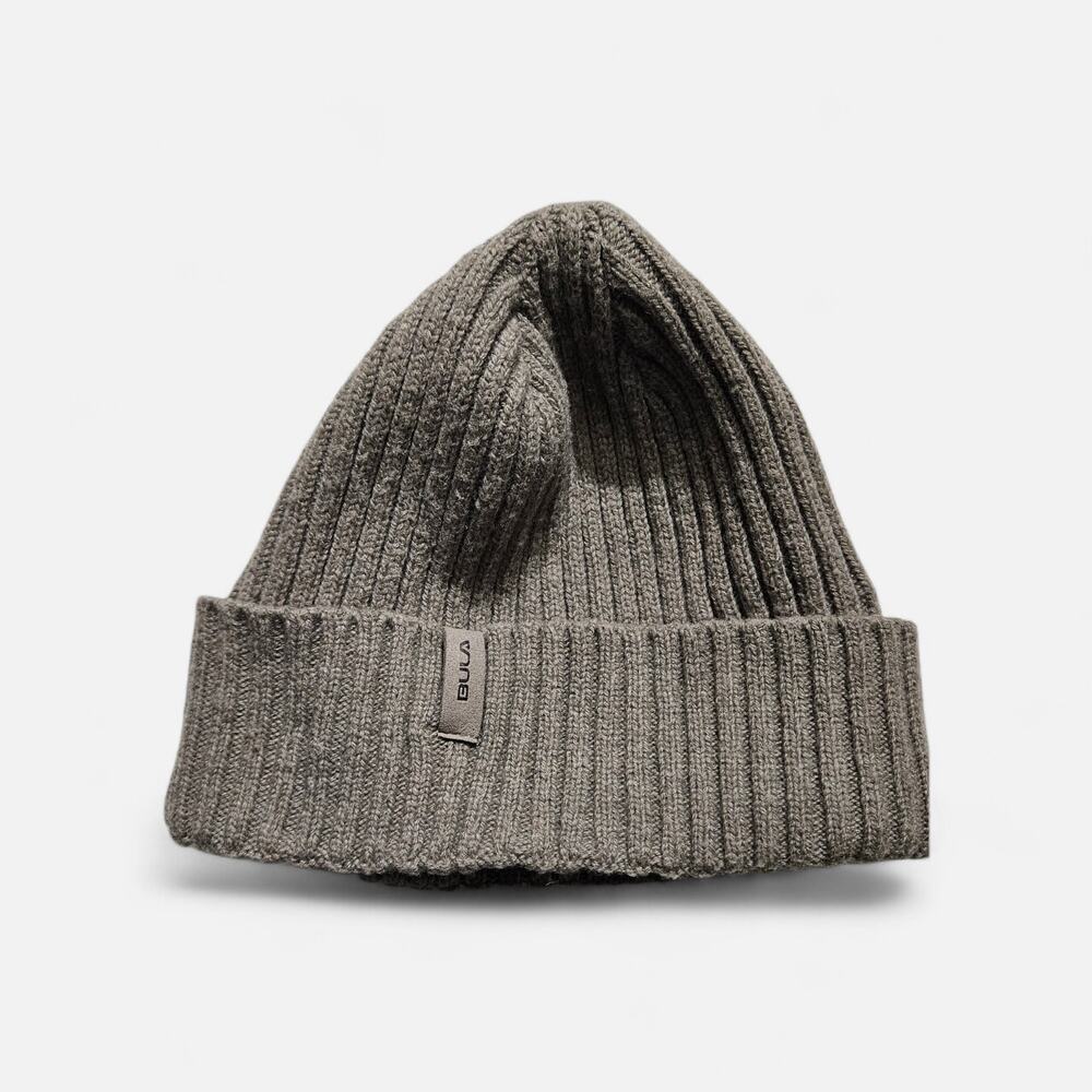 Bula Gray Ribbed Knit Beanie Fleece Lined Winter Hat Cuffed Unisex OS
